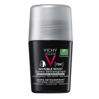 Дезодорант-антиперспірант кульковий Vichy (Віши) Homme 72h Invisible Resist для чоловіків захист від поту і запаху проти жовтих і білих плям на одязі 50 мл