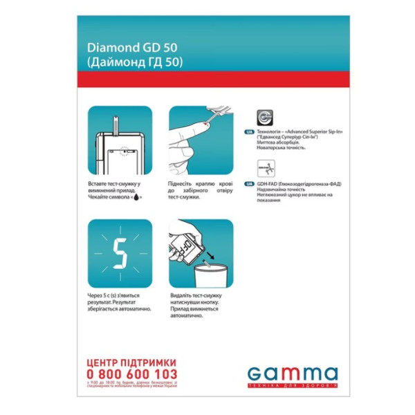 Глюкометр  електрохімічний GAMMA (Гамма) Diamond GD50