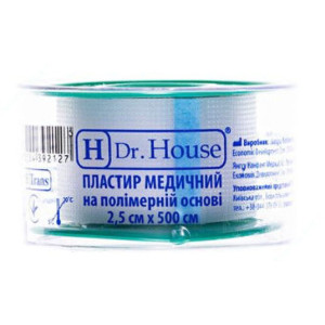 Пластир медичний Dr.House (Доктор Хаус) 2,5х500см на полімерній основі в пластиковому футлярі, 1 шт