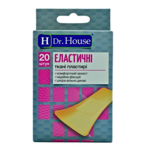 Набір пластирів медичних Dr.House (Доктор Хаус) Еластичні 2,3х7,2см бактерицидних  на тканій основі, 20 шт