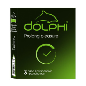 Презервативи латексні ДОЛФІ (DOLPHI) Prolong pleasure з пролонгуючим ефектом (з анестетиком) упаковка 3 шт