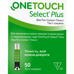 Тест-смужки до глюкометра One Touch Select Plus для вимірювання глюкози в крові №50