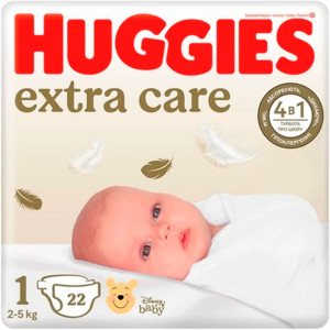 Підгузники  дитячі Huggies (Хагіс) Extra Care для новонароджених розмір 1 (2-5 кг) 22 шт