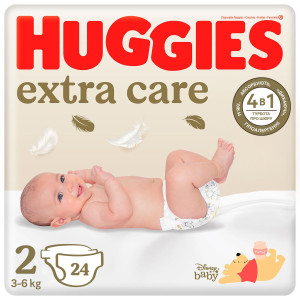 Підгузники  дитячі Huggies (Хагіс) Extra Care для новонароджених розмір 2 (3-6 кг) 24 шт