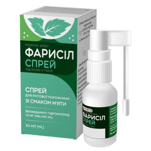 ФАРИСІЛ СПРЕЙ ВІД БОЛЮ У ГОРЛІ спрей для ротової порожнини зі смаком м'яти 1,5 мг/мл флакон 30 мл