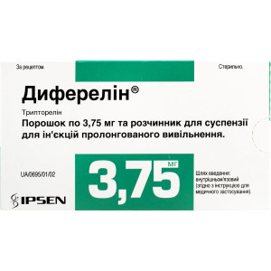 ДИФЕРЕЛІН порошок для суспензії для ін'єкцій з пролонг. вивільненням 3,75 мг флакон з розчинником 2 мл ампули №1 + шприц 2 голки №1