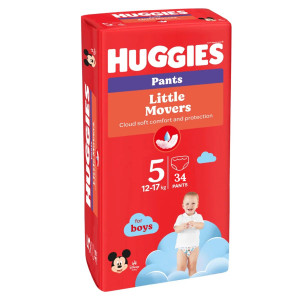 Підгузники-трусики  дитячі Huggies (Хагіс) Pants Little Movers Jumbo для хлопчиків розмір 5 (12-17 кг) 34 шт