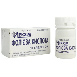 ФОЛІЄВА КИСЛОТА таблетки 1 мг флакон №50 Лекхім