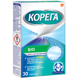 Таблетки для очистки зубних протезів КОРЕГА Біо №30 в стрипах