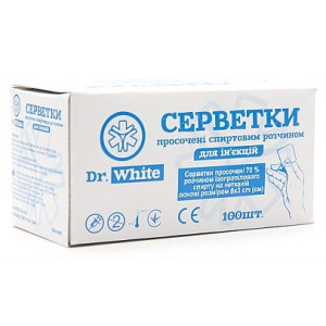 Серветки для ін`єкцій Dr.WHITE просочені спиртовим розчином 6х3см №100